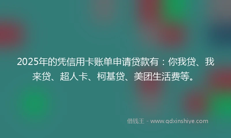 2025年的凭信用卡账单申请贷款有：你我贷、我来贷、超人卡、柯基贷、美团生活费等。