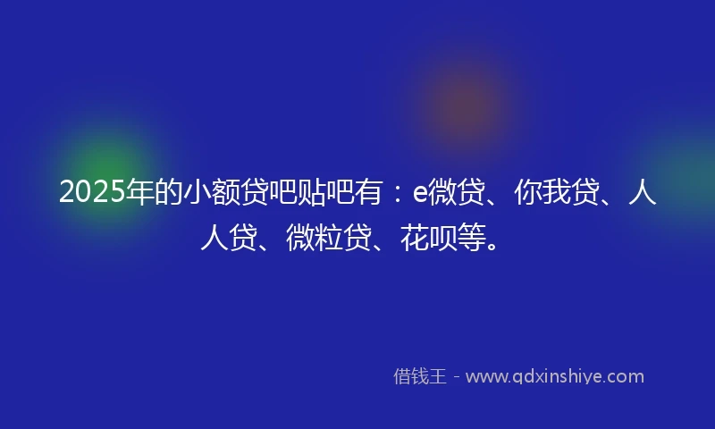 2025年的小额贷吧贴吧有：e微贷、你我贷、人人贷、微粒贷、花呗等。
