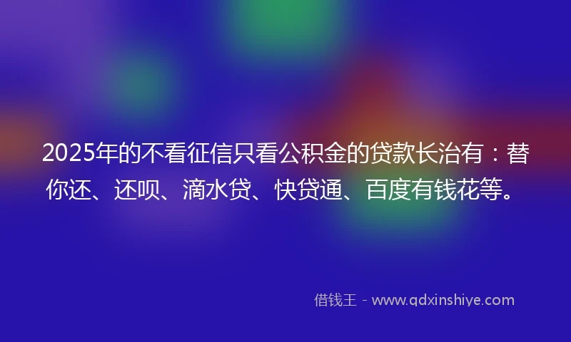 2025年的不看征信只看公积金的贷款长治有：替你还、还呗、滴水贷、快贷通、百度有钱花等。