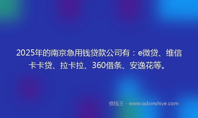 2025年的南京急用钱贷款公司有：e微贷、维信卡卡贷、拉卡拉、360借条、安逸花等。