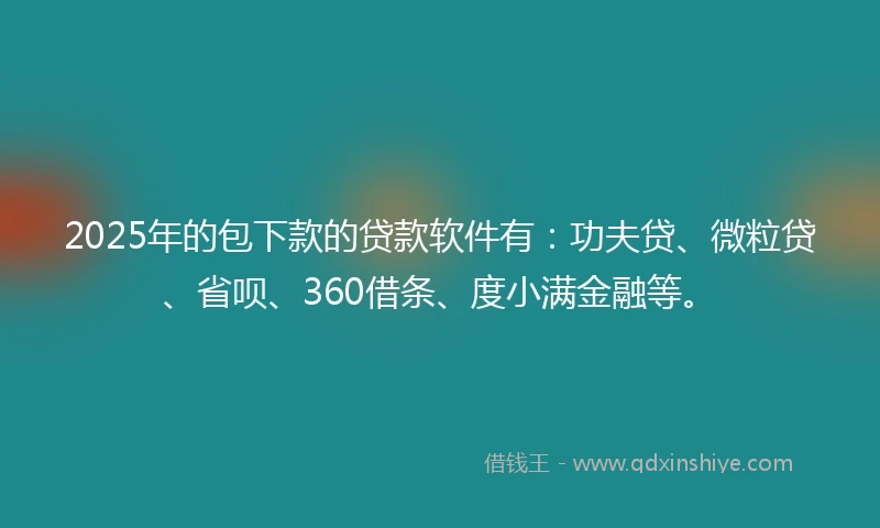 2025年的包下款的贷款软件有：功夫贷、微粒贷、省呗、360借条、度小满金融等。