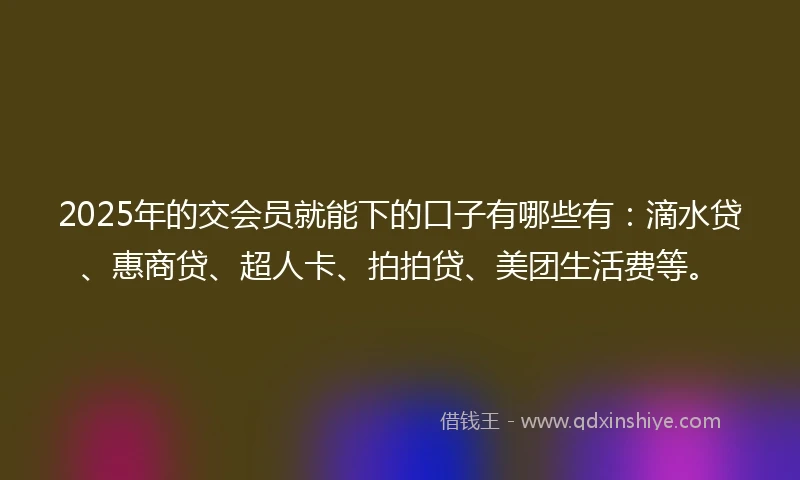 2025年的交会员就能下的口子有哪些有：滴水贷、惠商贷、超人卡、拍拍贷、美团生活费等。