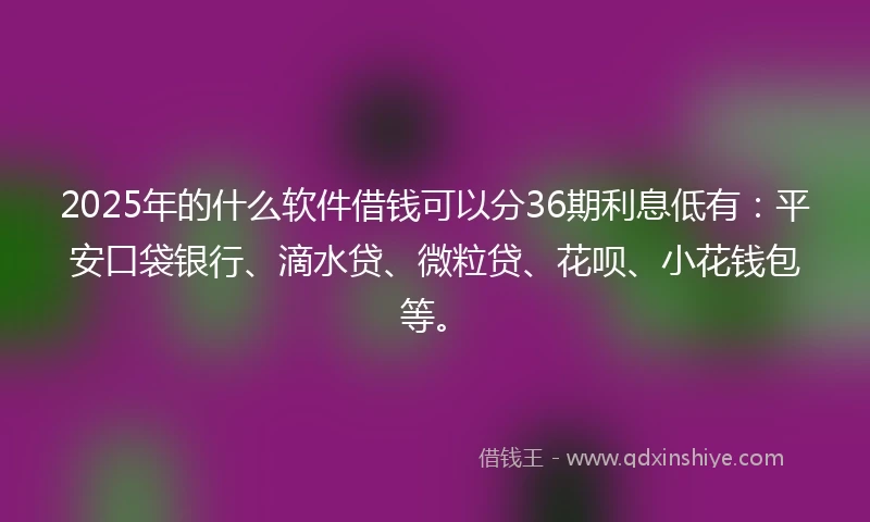 2025年的什么软件借钱可以分36期利息低有：平安口袋银行、滴水贷、微粒贷、花呗、小花钱包等。