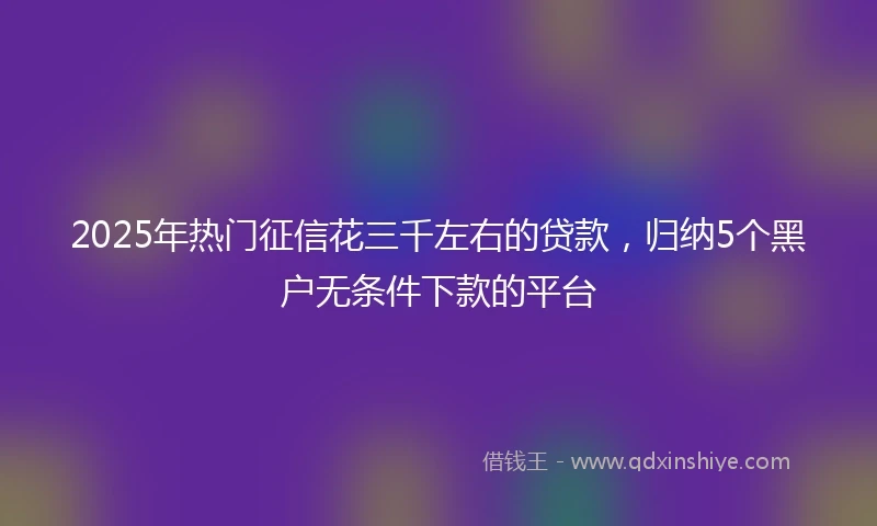 2025年热门征信花三千左右的贷款，归纳5个黑户无条件下款的平台
