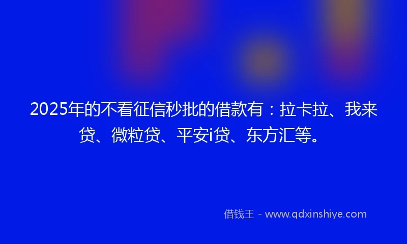 2025年的不看征信秒批的借款有：拉卡拉、我来贷、微粒贷、平安i贷、东方汇等。