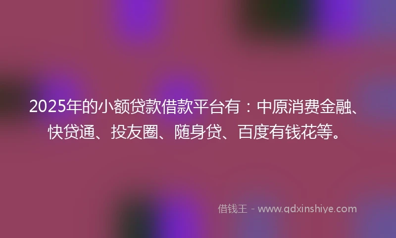 2025年的小额贷款借款平台有：中原消费金融、快贷通、投友圈、随身贷、百度有钱花等。