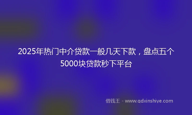 2025年热门中介贷款一般几天下款，盘点五个5000块贷款秒下平台