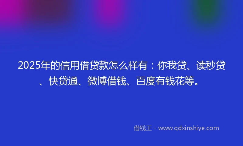 2025年的信用借贷款怎么样有：你我贷、读秒贷、快贷通、微博借钱、百度有钱花等。
