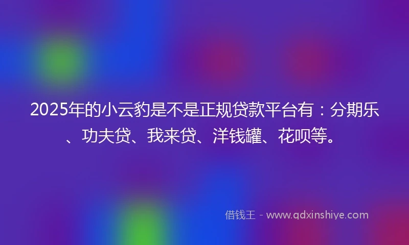 2025年的小云豹是不是正规贷款平台有：分期乐、功夫贷、我来贷、洋钱罐、花呗等。