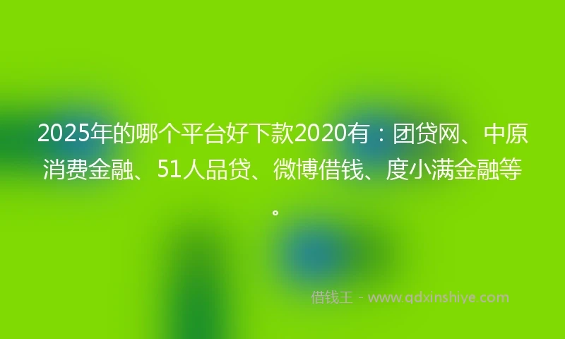2025年的哪个平台好下款2020有：团贷网、中原消费金融、51人品贷、微博借钱、度小满金融等。