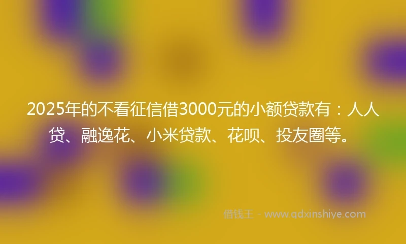 2025年的不看征信借3000元的小额贷款有：人人贷、融逸花、小米贷款、花呗、投友圈等。