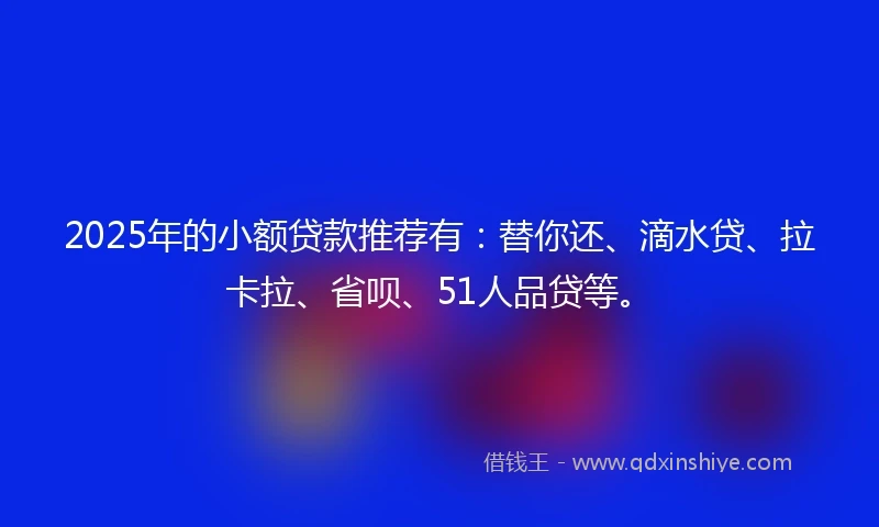 2025年的小额贷款推荐有：替你还、滴水贷、拉卡拉、省呗、51人品贷等。