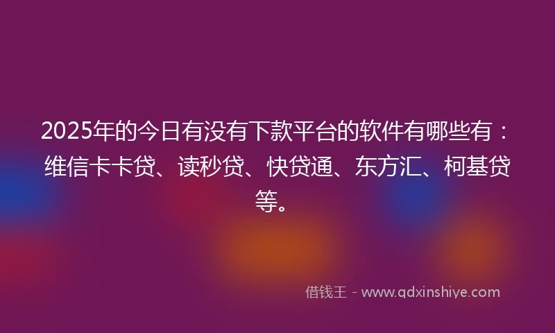 2025年的今日有没有下款平台的软件有哪些有：维信卡卡贷、读秒贷、快贷通、东方汇、柯基贷等。