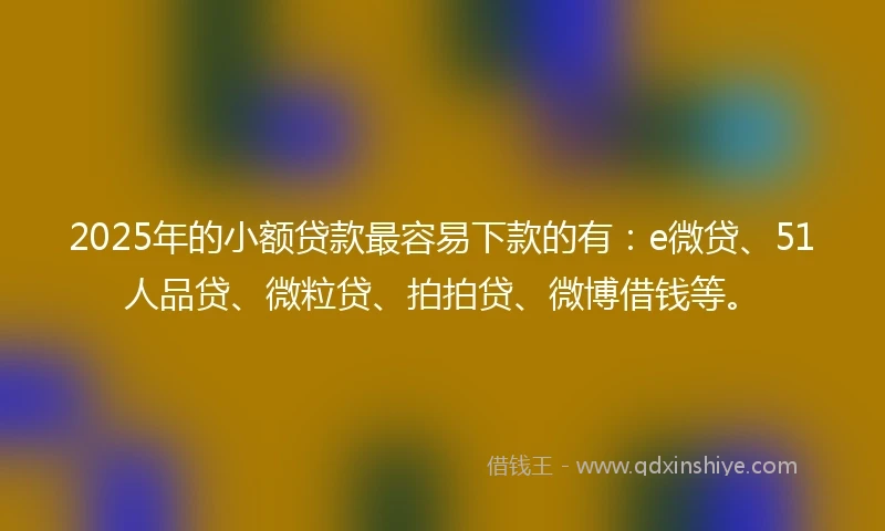2025年的小额贷款最容易下款的有：e微贷、51人品贷、微粒贷、拍拍贷、微博借钱等。