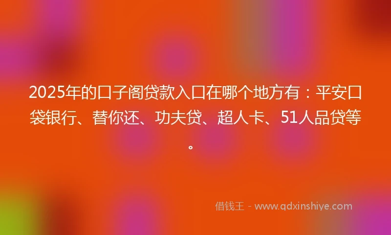 2025年的口子阁贷款入口在哪个地方有：平安口袋银行、替你还、功夫贷、超人卡、51人品贷等。