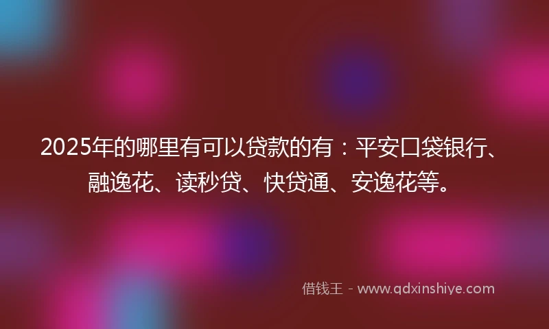 2025年的哪里有可以贷款的有：平安口袋银行、融逸花、读秒贷、快贷通、安逸花等。