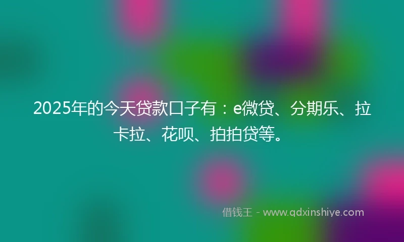 2025年的今天贷款口子有：e微贷、分期乐、拉卡拉、花呗、拍拍贷等。