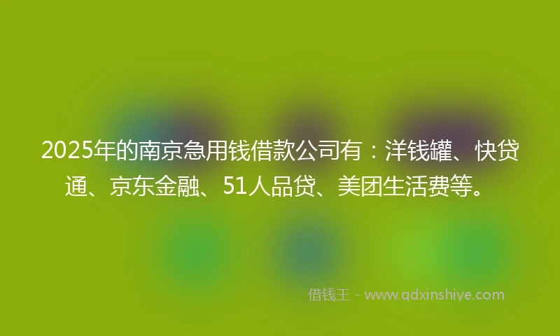 2025年的南京急用钱借款公司有：洋钱罐、快贷通、京东金融、51人品贷、美团生活费等。