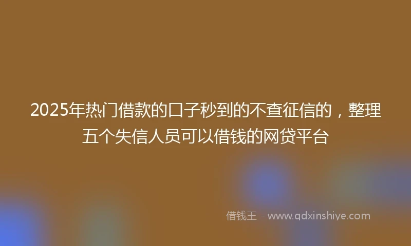 2025年热门借款的口子秒到的不查征信的，整理五个失信人员可以借钱的网贷平台