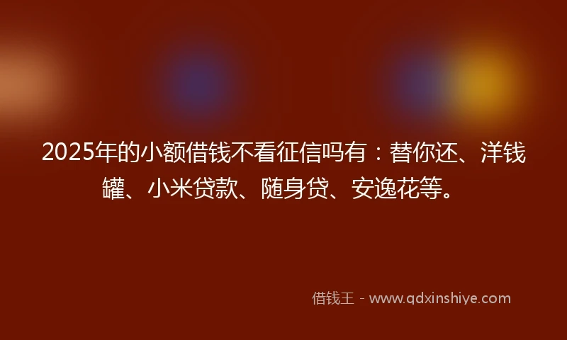 2025年的小额借钱不看征信吗有：替你还、洋钱罐、小米贷款、随身贷、安逸花等。