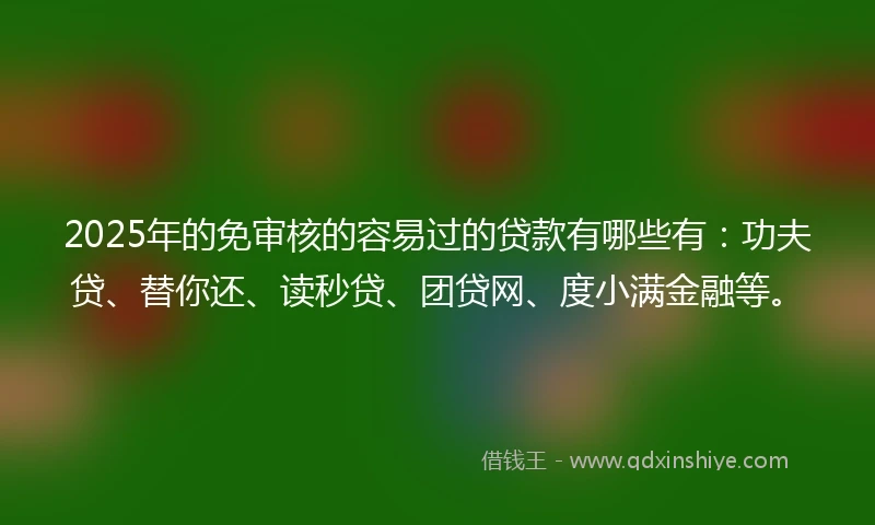 2025年的免审核的容易过的贷款有哪些有：功夫贷、替你还、读秒贷、团贷网、度小满金融等。