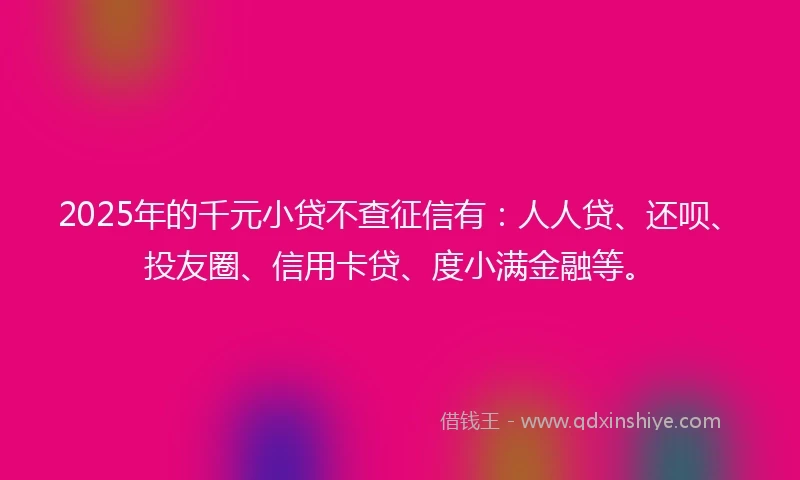 2025年的千元小贷不查征信有：人人贷、还呗、投友圈、信用卡贷、度小满金融等。