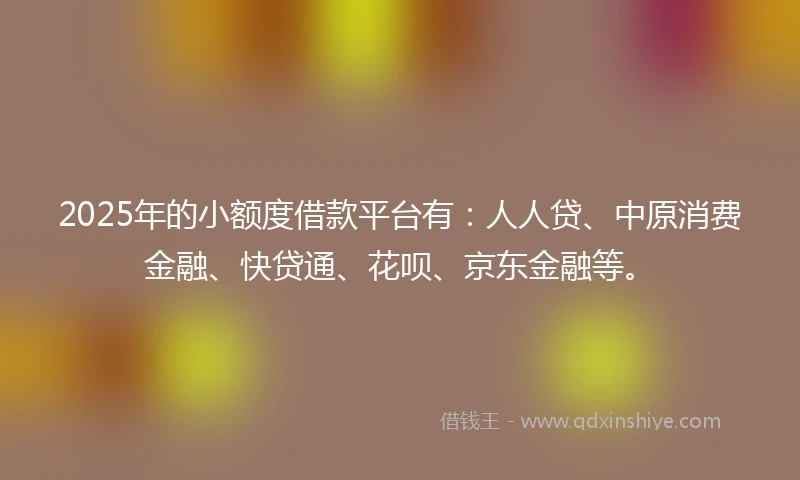 2025年的小额度借款平台有：人人贷、中原消费金融、快贷通、花呗、京东金融等。