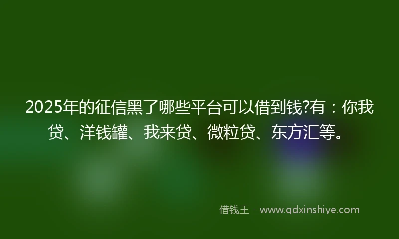 2025年的征信黑了哪些平台可以借到钱?有：你我贷、洋钱罐、我来贷、微粒贷、东方汇等。