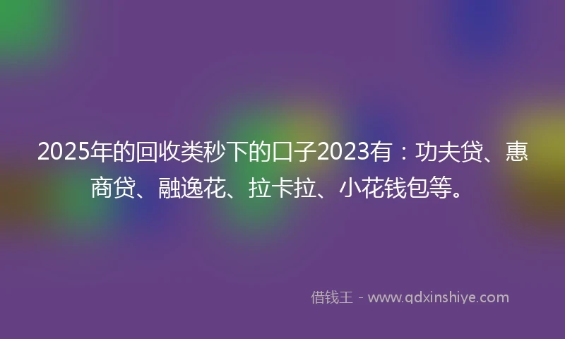 2025年的回收类秒下的口子2023有：功夫贷、惠商贷、融逸花、拉卡拉、小花钱包等。