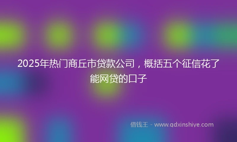 2025年热门商丘市贷款公司，概括五个征信花了能网贷的口子