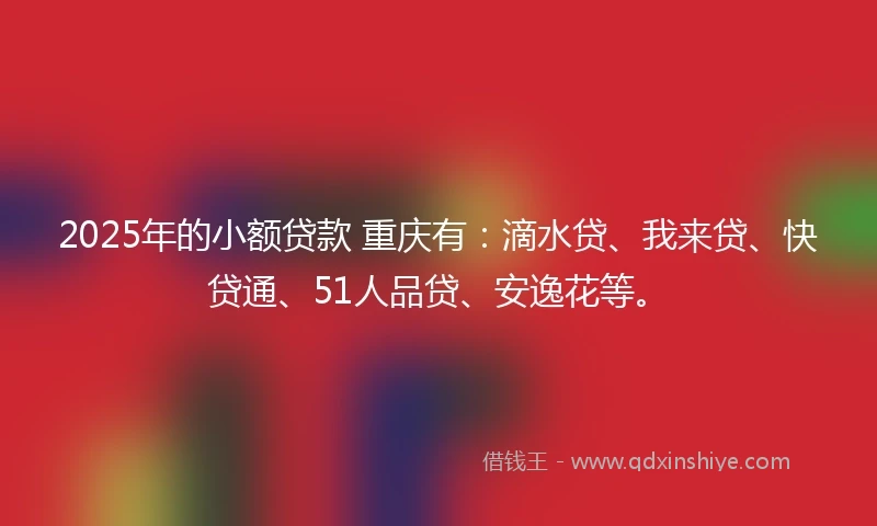 2025年的小额贷款 重庆有：滴水贷、我来贷、快贷通、51人品贷、安逸花等。