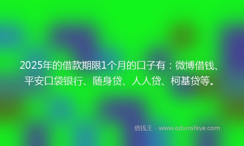 2025年的借款期限1个月的口子有：微博借钱、平安口袋银行、随身贷、人人贷、柯基贷等。