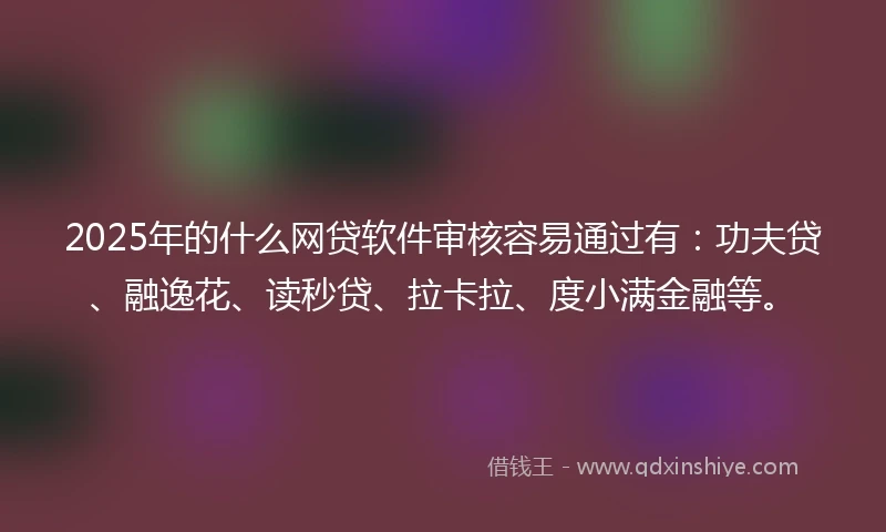 2025年的什么网贷软件审核容易通过有：功夫贷、融逸花、读秒贷、拉卡拉、度小满金融等。