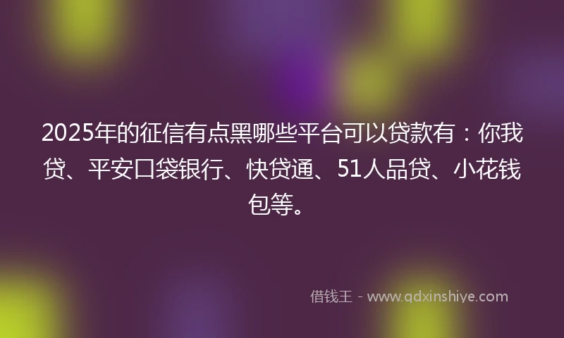 2025年的征信有点黑哪些平台可以贷款有：你我贷、平安口袋银行、快贷通、51人品贷、小花钱包等。