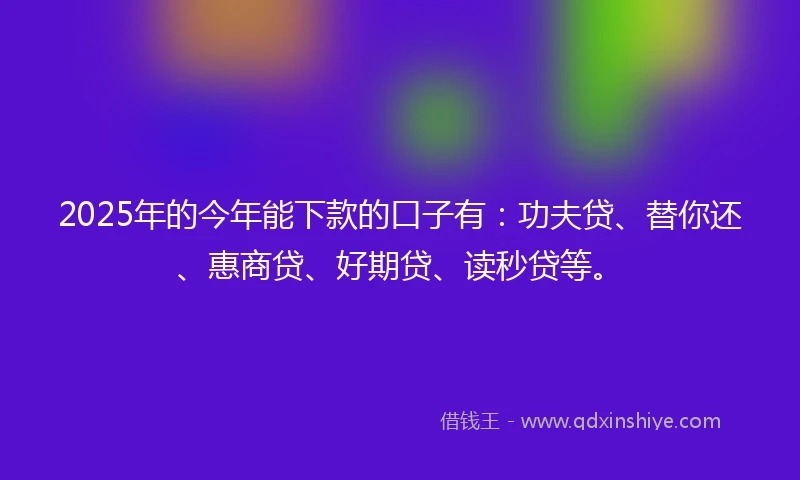 2025年的今年能下款的口子有：功夫贷、替你还、惠商贷、好期贷、读秒贷等。