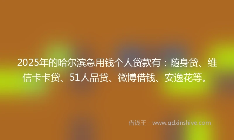 2025年的哈尔滨急用钱个人贷款有：随身贷、维信卡卡贷、51人品贷、微博借钱、安逸花等。