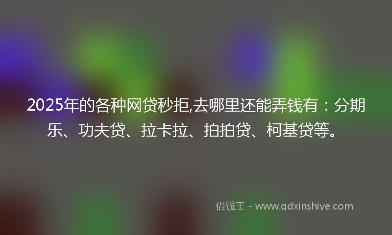 2025年的各种网贷秒拒,去哪里还能弄钱有：分期乐、功夫贷、拉卡拉、拍拍贷、柯基贷等。