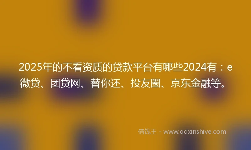 2025年的不看资质的贷款平台有哪些2024有：e微贷、团贷网、替你还、投友圈、京东金融等。
