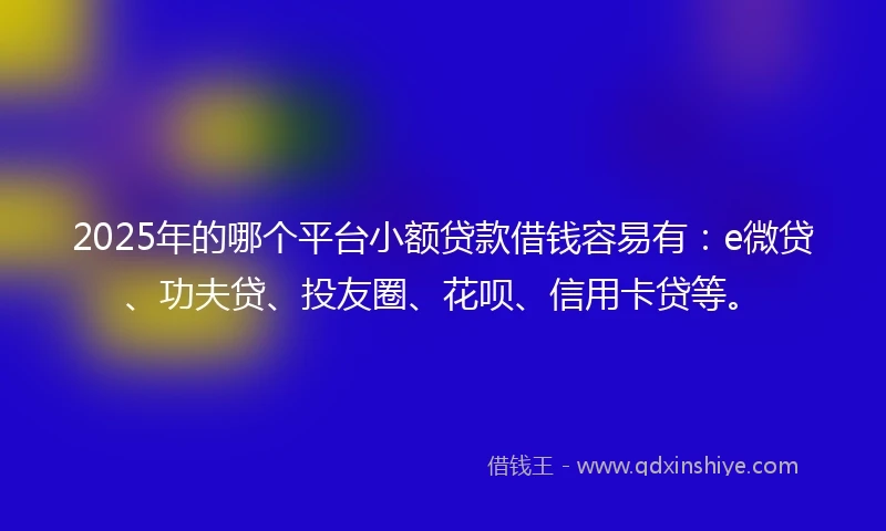 2025年的哪个平台小额贷款借钱容易有：e微贷、功夫贷、投友圈、花呗、信用卡贷等。