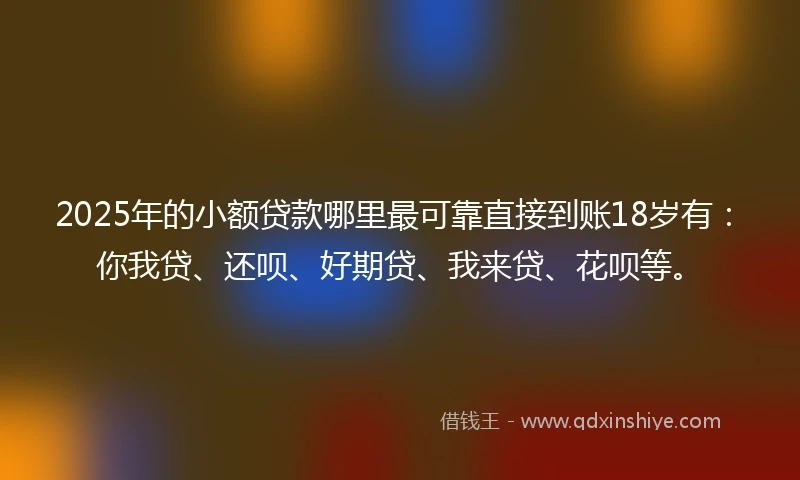 2025年的小额贷款哪里最可靠直接到账18岁有：你我贷、还呗、好期贷、我来贷、花呗等。