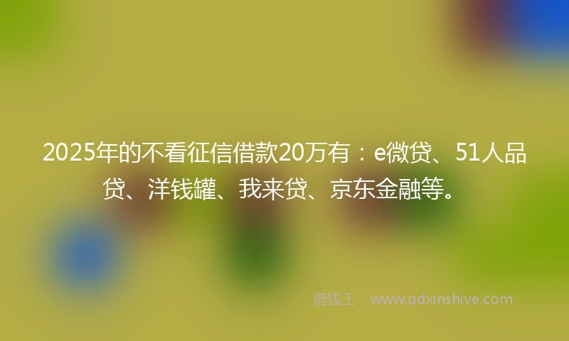 2025年的不看征信借款20万有：e微贷、51人品贷、洋钱罐、我来贷、京东金融等。