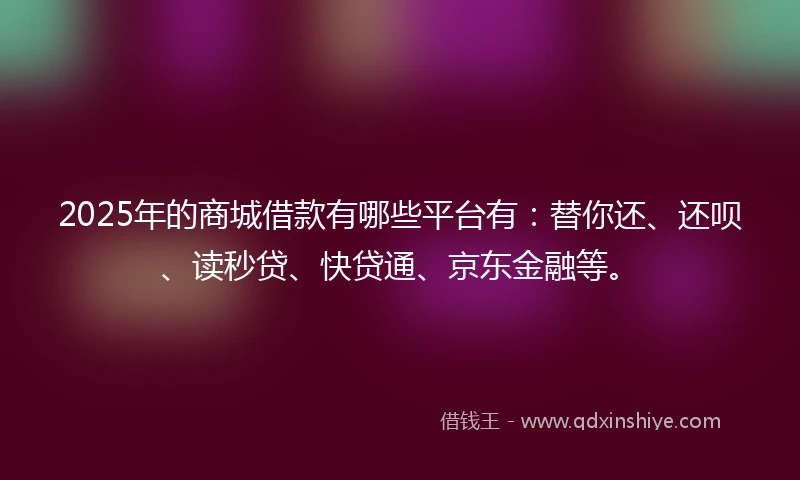 2025年的商城借款有哪些平台有：替你还、还呗、读秒贷、快贷通、京东金融等。