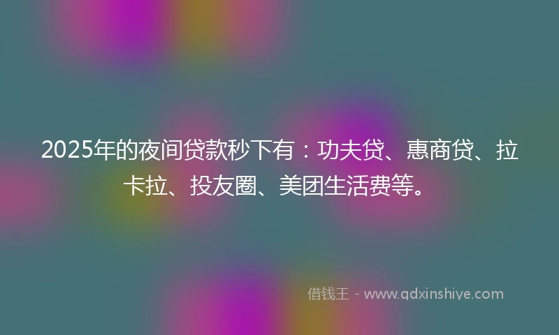 2025年的夜间贷款秒下有：功夫贷、惠商贷、拉卡拉、投友圈、美团生活费等。
