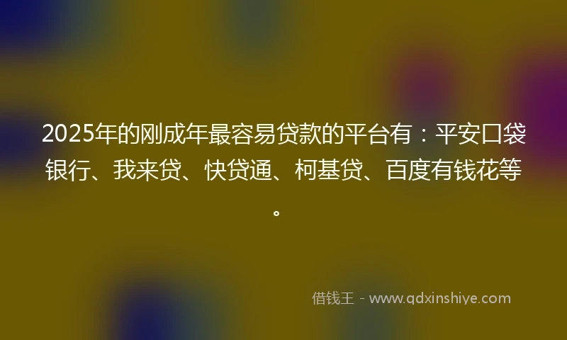 2025年的刚成年最容易贷款的平台有：平安口袋银行、我来贷、快贷通、柯基贷、百度有钱花等。
