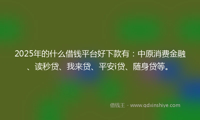 2025年的什么借钱平台好下款有：中原消费金融、读秒贷、我来贷、平安i贷、随身贷等。