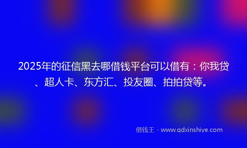 2025年的征信黑去哪借钱平台可以借有：你我贷、超人卡、东方汇、投友圈、拍拍贷等。