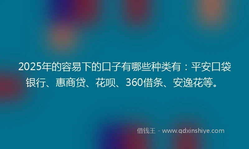 2025年的容易下的口子有哪些种类有：平安口袋银行、惠商贷、花呗、360借条、安逸花等。