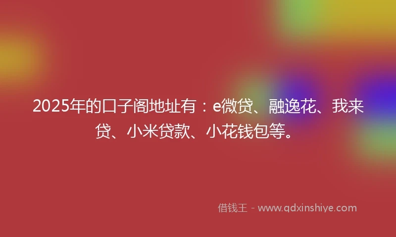 2025年的口子阁地址有：e微贷、融逸花、我来贷、小米贷款、小花钱包等。