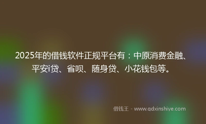 2025年的借钱软件正规平台有：中原消费金融、平安i贷、省呗、随身贷、小花钱包等。