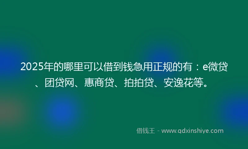 2025年的哪里可以借到钱急用正规的有：e微贷、团贷网、惠商贷、拍拍贷、安逸花等。